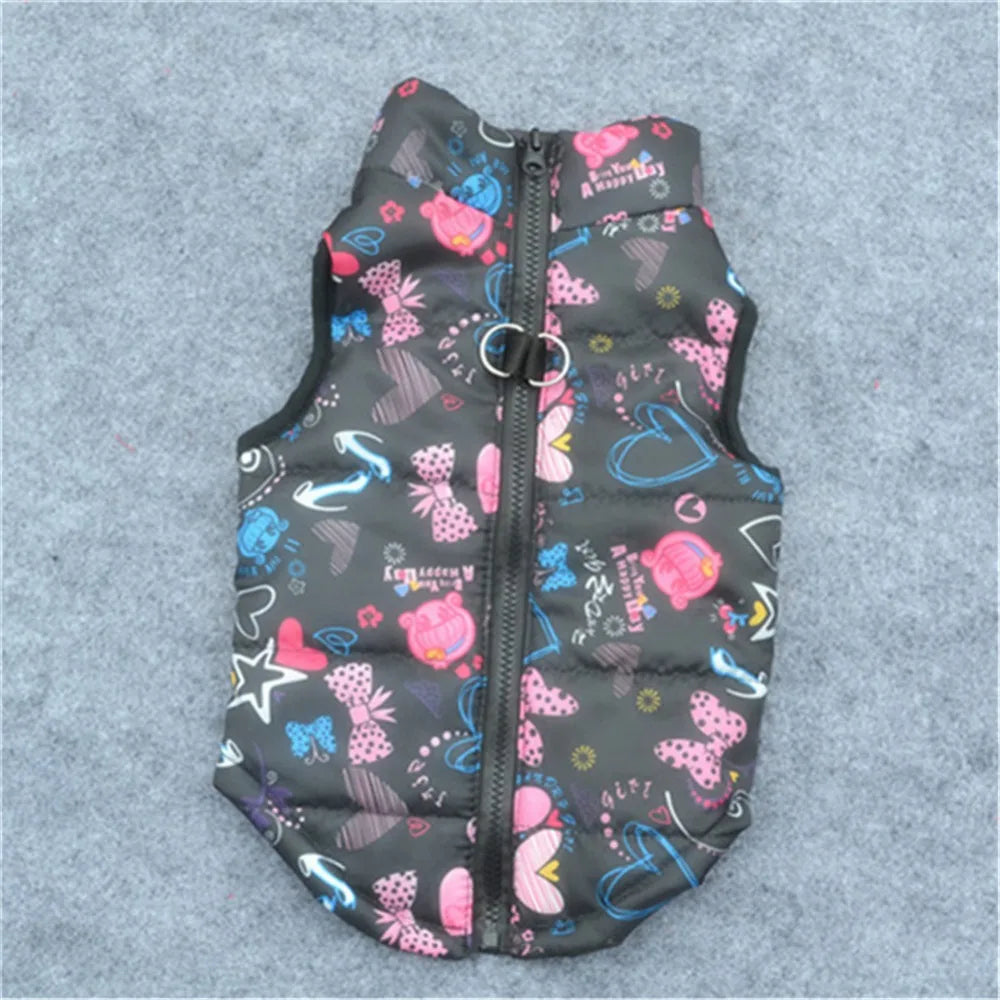 Windproof Pet Vest Jacket Winter Warm Big Dog Clothes Puppy Harness Clothing Funny Printed Coat for Small Medium Dogs Cats XS-XL