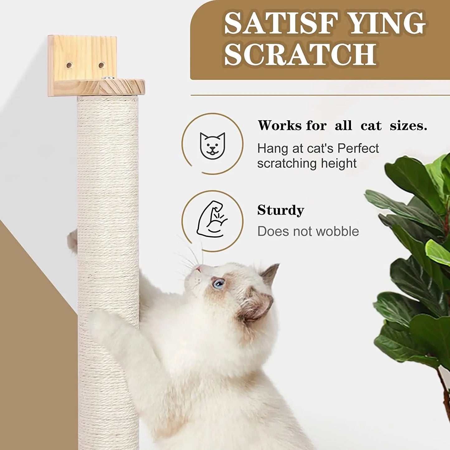 Cat Wooden Furniture Wall Mounted Scratching Posts Hammock Platform Extended Cat Scratching Post for Cat Health and Play indoors
