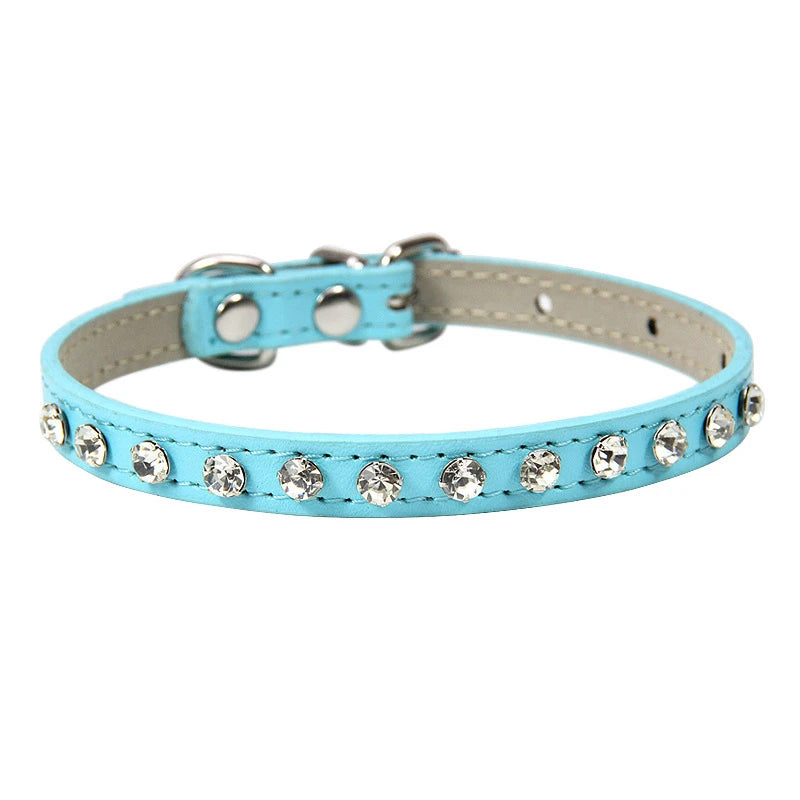 Zircon Band Pet Dog Collar Durable Leather Fancy Necklace for Medium Puppy Outdoor Solid Color Golden Retriever Neck Accessories