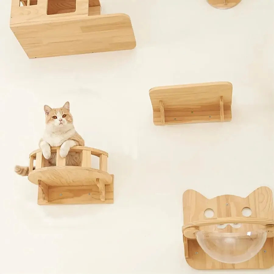 Cat Wall Furniture Cat Hammocks Climbing Shelf and Cat Bridge Wall Mounted Jumping Platform Scratching Post for Most Kitten Cats