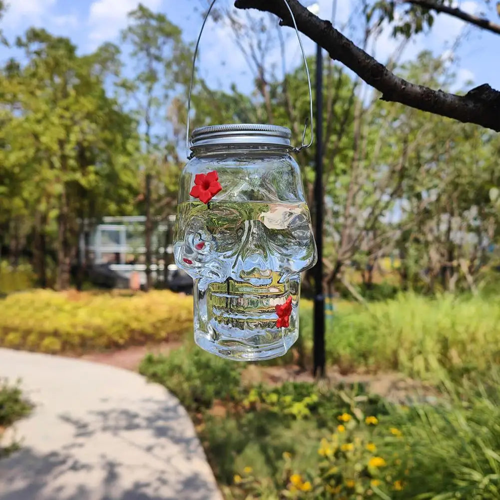 PET 14.8x11x9.5cm Skull Bird Feeder Halloween Garden Suspended Bird Feeder Three Water Dispenser Hummingbird Hole X2J5