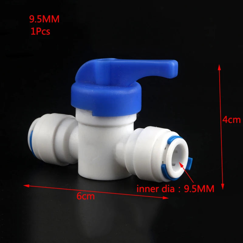 1Pcs Aquarium Fitting RO Water Straight Plastic Ball Valve with Quick Connect 1/4' 3/8' OD Hose Male Reverse Osmosis Connector