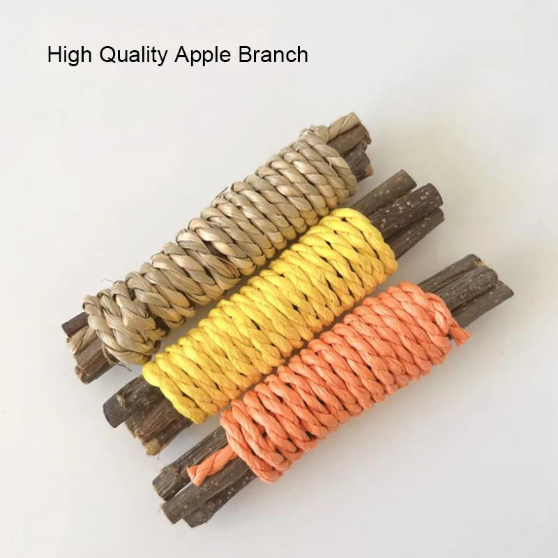 2pcs Chew Stick Apple Tree Branch Hamster Squirrel Natural Toys Parrots Rabbits Grinding Stick Small Pets Supplies accessories