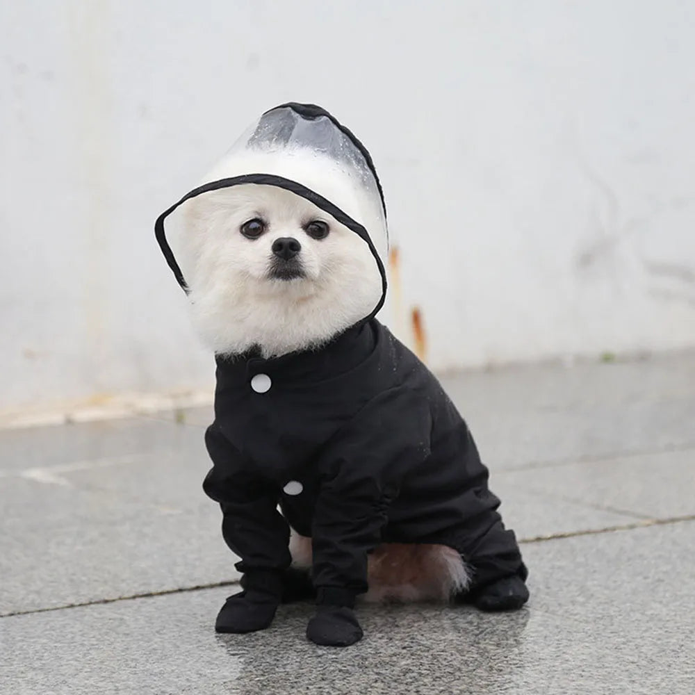 Small Dog Raincoat Hooded Pet Rain Wear Waterproof Teddy Poncho with Rain Boots Adjustable Puppy Dog Full Body Coverage with Hat