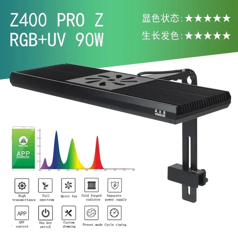 Week Aqua Z400 90W Full Spectrum Aquarium Plant Light APP Control Adjustable Height LED Freshwater Coral Plants Growing Light