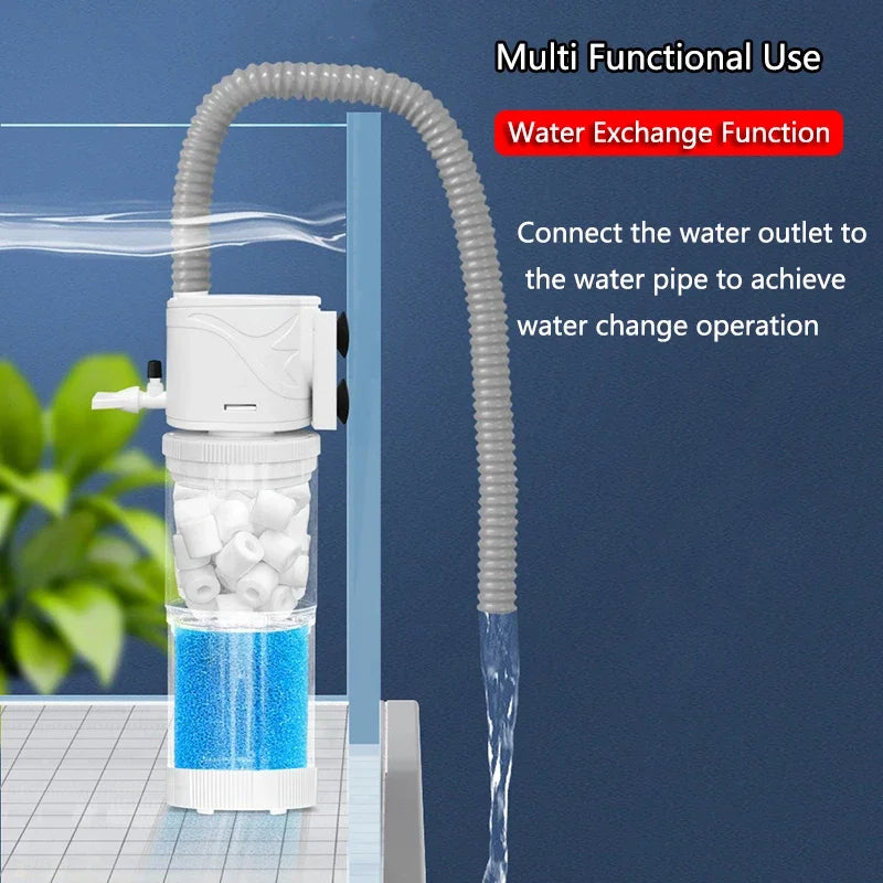 Internal Aquarium Filter Pump Fish Tank Submersible Silent Air Oxygen Aerator Internal Water Pump Aquarium Air Pump Wave 5-in-1