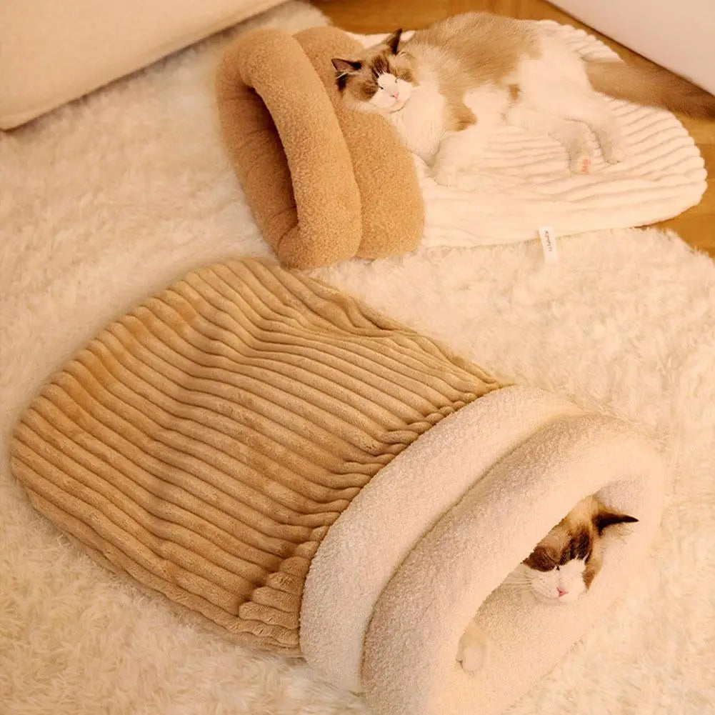 Cat Winter Sleeping Bag Pet Down Sleeping Bag Nest PP Cotton Semi-enclosed Warm And Comfortable Large Pocket Design M/L Cute