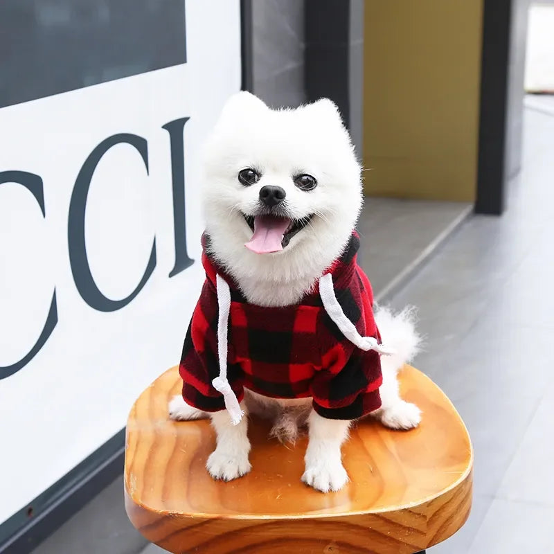 Plaid Dog Hoodie Pet Dog Clothes Sweaters With Hat And Pocket Design Autumn Winter Windproof Dog Clothing For Small Medium Dog