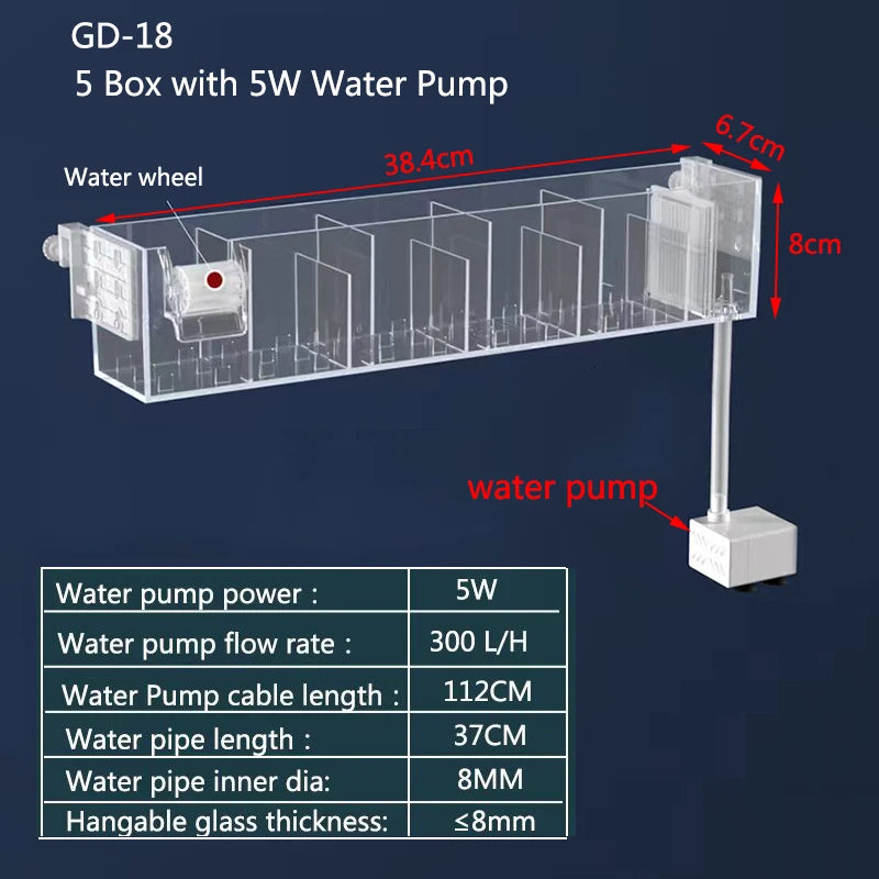 Waterfall Fish Tank Filter Box Wall Mounted Built-in Silent Circulating Water Purifier For Aquarium Tank Box With Water Pump