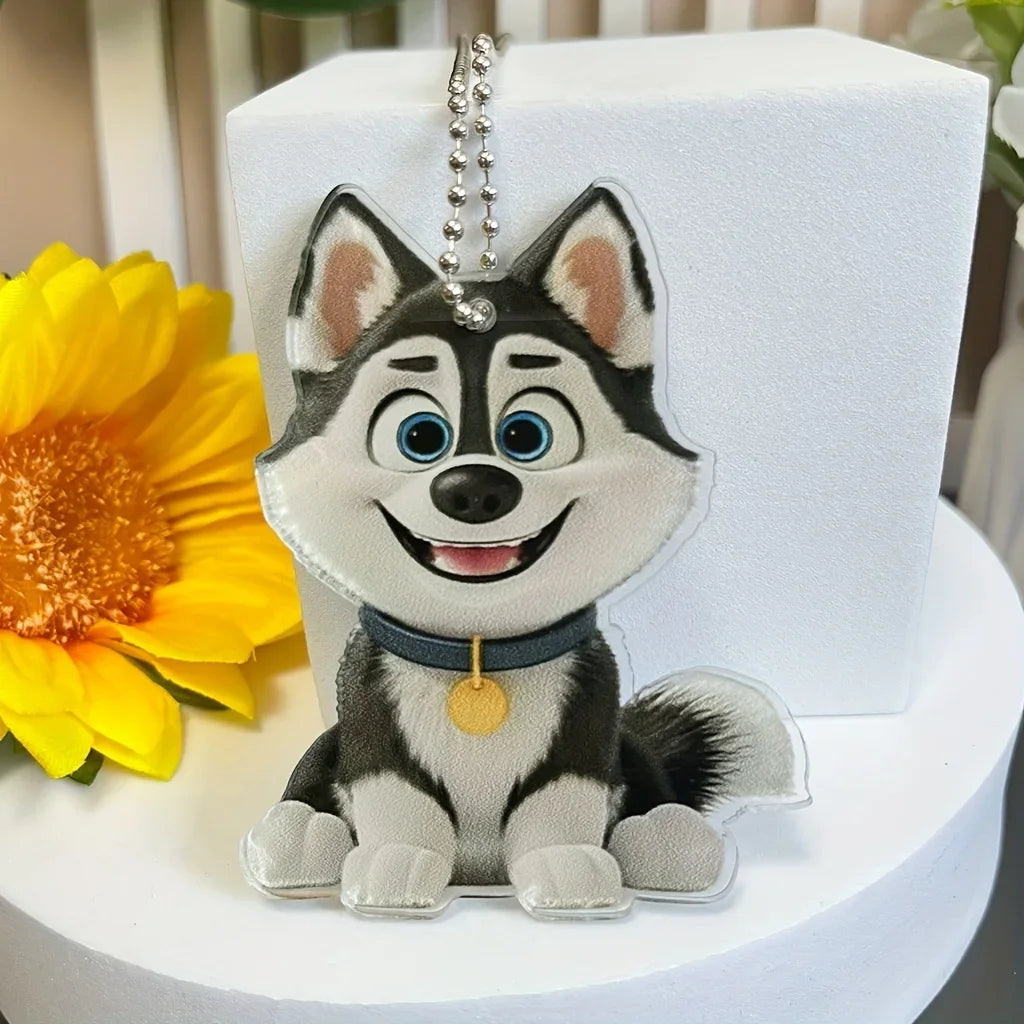 Cute Cartoon Husky Acrylic Keychain Adorable Puppy Pendant Versatile Charm for Car Mirror,Backpacks,Festive,Party,Gift & Decor