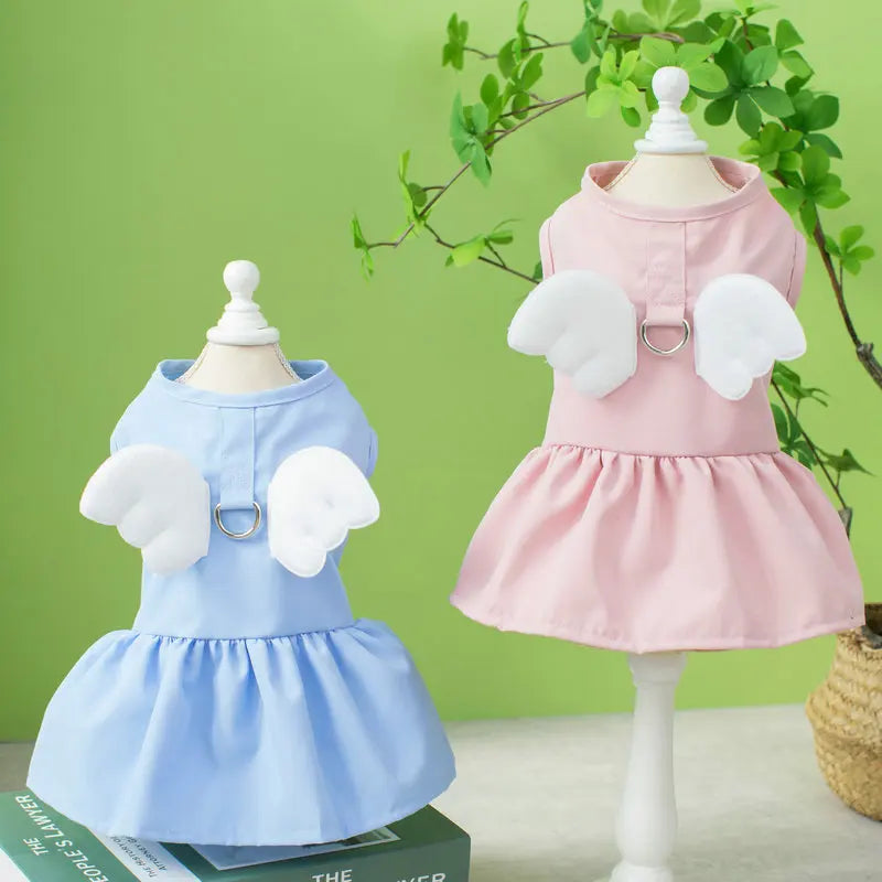 Angel Wings Girls Dog Dress Cat Sundress Puppy Skirt Cute Princess Dress Spring Summer Clothes for Small Dogs Yorkies Chihuahua