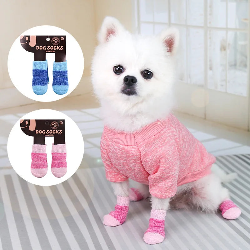 4pcs/Set Dog Shoes For Small Dogs Anti Slip Cat Socks For Cat Cute Dog Socks Pet Chihuahua Dog Clothes Christmas Dog Accessories
