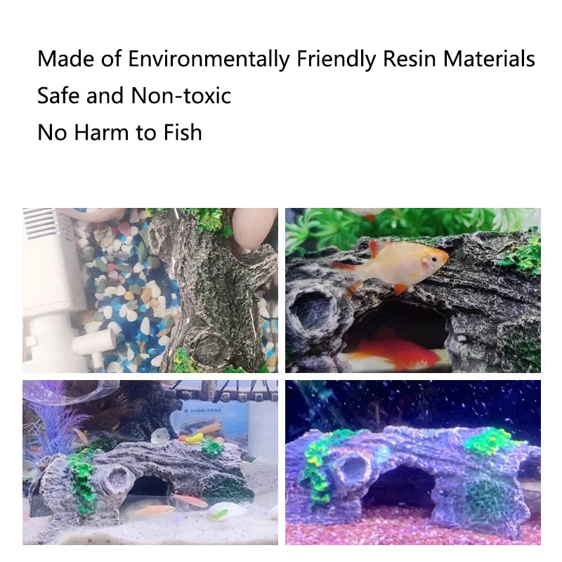 Resin Aquarium Bark tree hole Decoration Artificial View Rock Cave Stone Tree Fish Tank Ornament Pet Supplies Home Decor