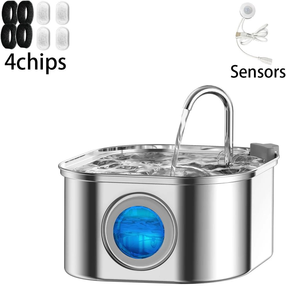 Stainless Steel Cat Wireless Drinking Fountain Rechargeable Automatic Inductior Circulation Filter Silent Pet Drinking Bowl