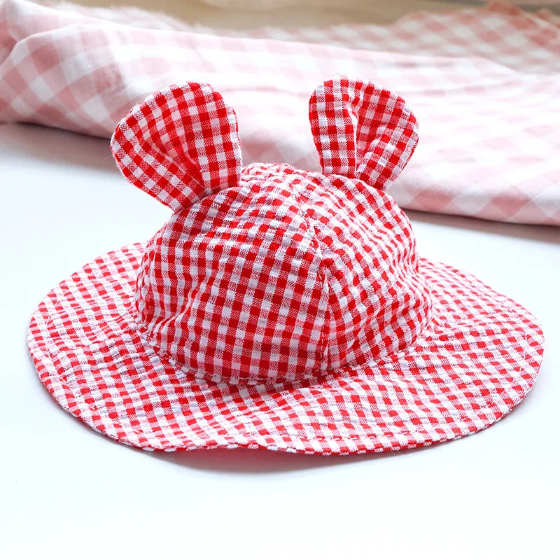 Pastoral Style Plaid Cat Hat Cute Ears Sunshade Cap for Dogs Summer Pet Headwear Unisex Outdoor Hats Chihuahua Dogs Accessories
