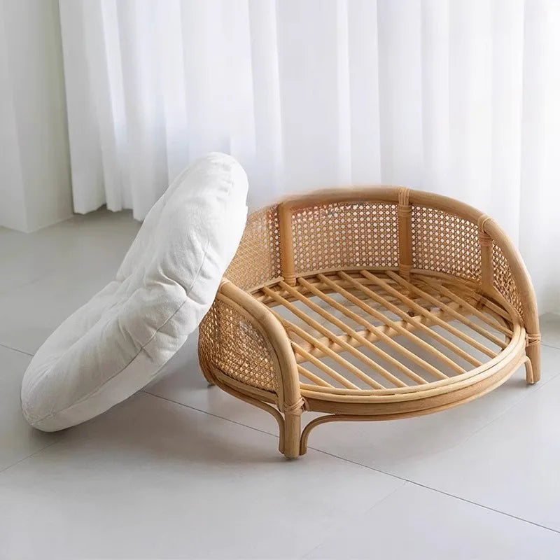 South East Asia Natural Indonesian True Rattan Teddy Nest Summer Cool Round Pomeranian Small Pet Cat Dog Kennel