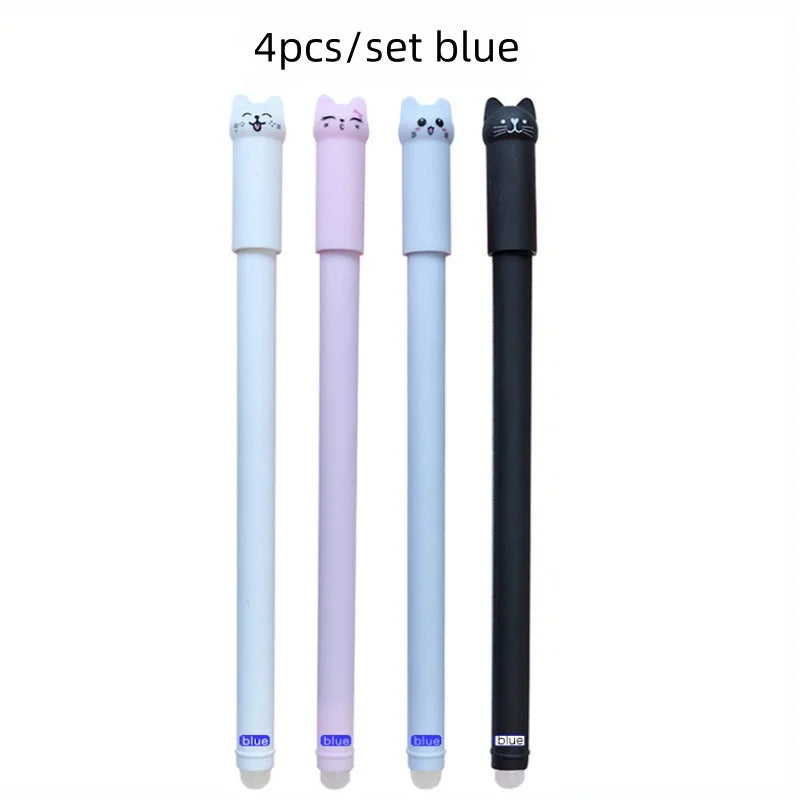 4/8/12pcs Creative Cat Erasable Gel Pens Set 0.5mm Washable Handle Magical Blue/Black Ink Erasable Refills Rod Writing Stationer