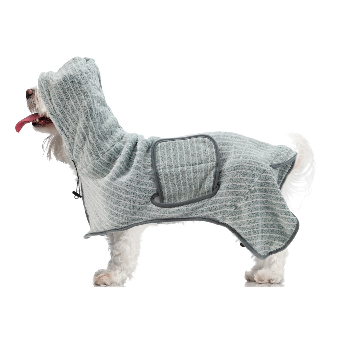 UXCELL Dog Bathrobe Pet Hooded Drawstring Towel Casual Striped Soft Dog Bath Towel Absorbent Dog Coral Fleece Coat Bath Robe