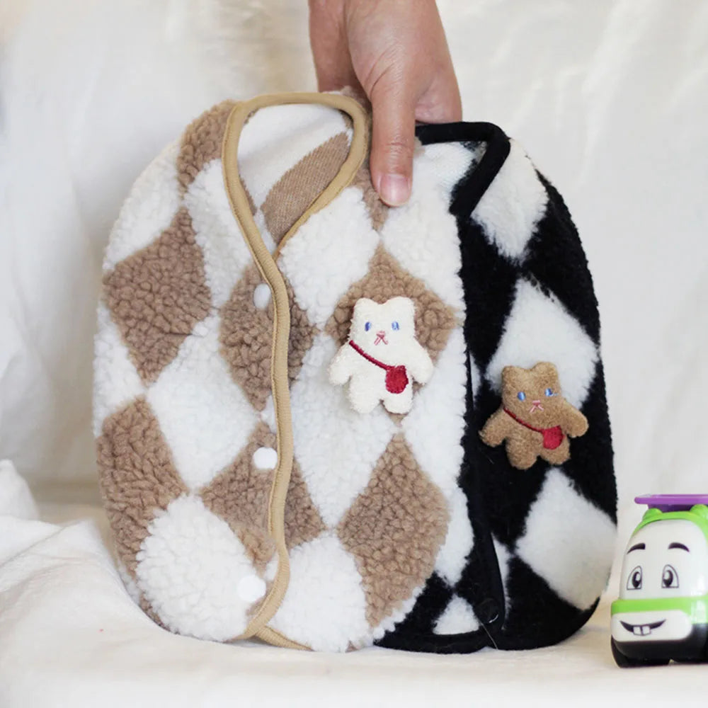 Fashionable Plaid Fleece Cat Clothes Cat Coat Jack Cute Bear Vest for Kitten Small Dogs Clothing Pet Outfits Winter Cat Costume