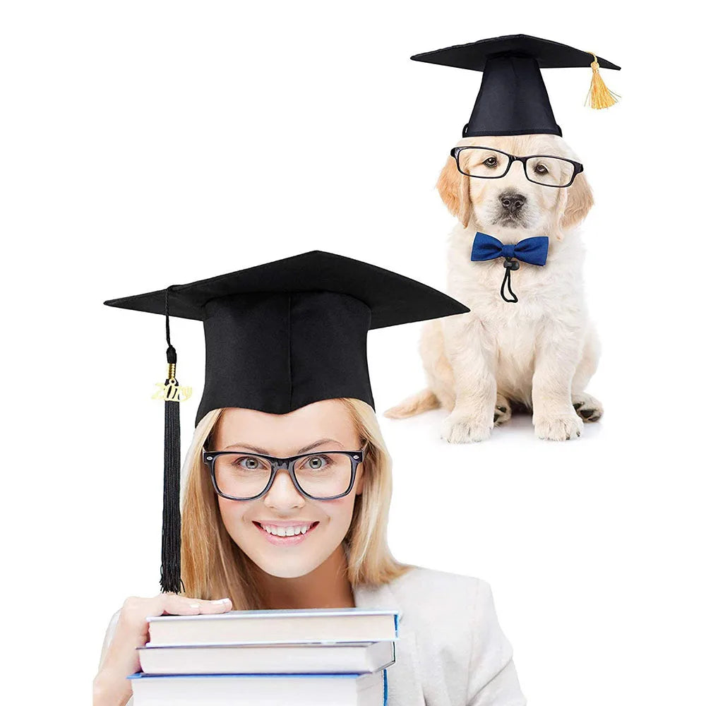 Pet Caps Dog Graduation Hats with Yellow Tassel Costumes for Dogs Cats Doctor Hat Holiday Party Apparel Dog Accessories Outfits
