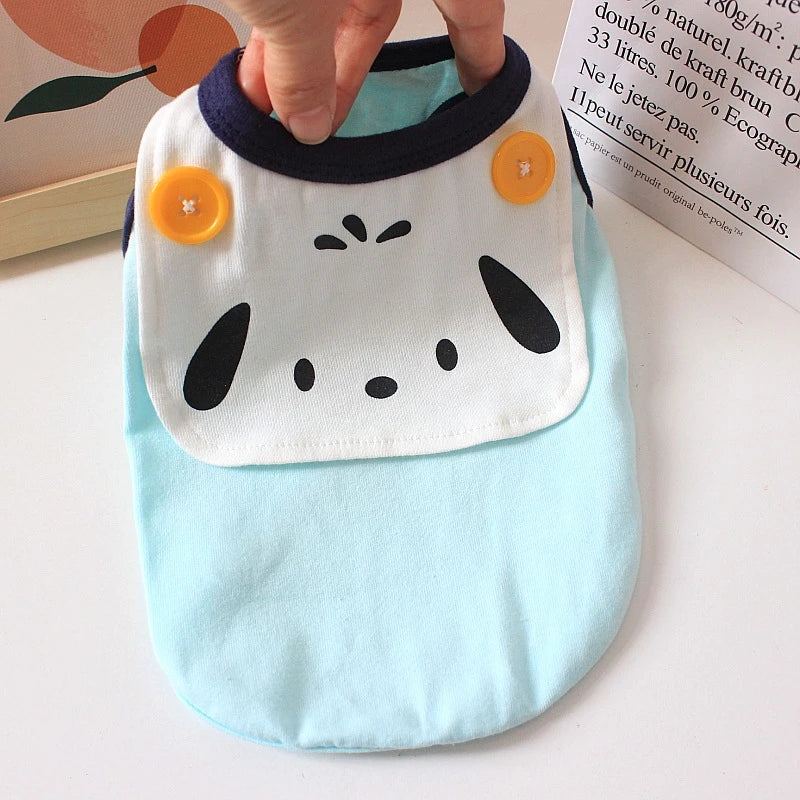 Cotton Solid Puppy Summer Clothes Button Decoration Cute Cartoon Vest for Chihuahua One Piece Unisex Daily Wear Pet Cat Clothing