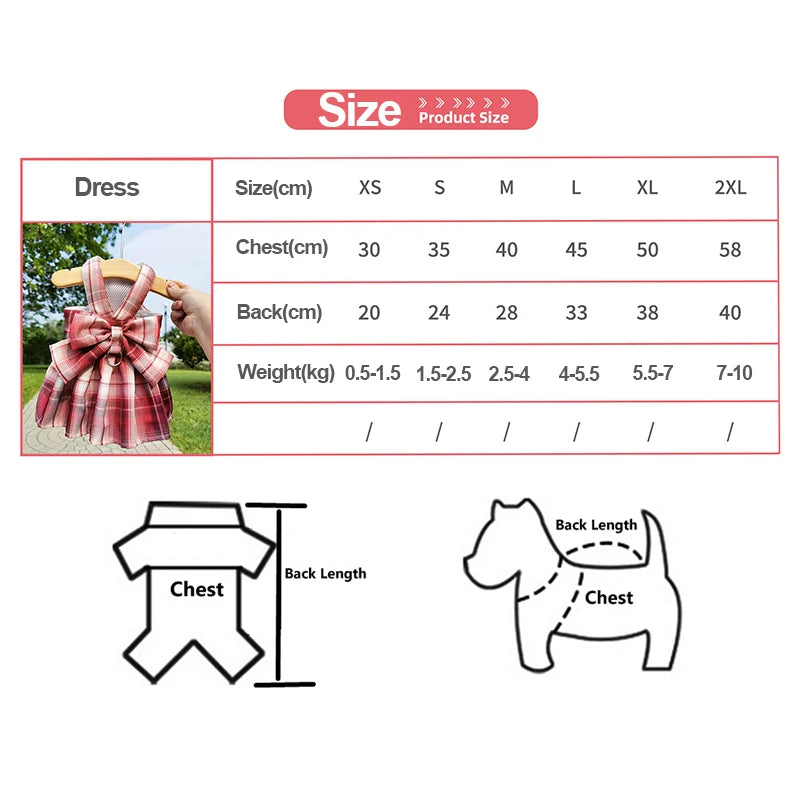 Puppy Dog Adjustable Harness Pet Plaid Skirt Cat Dog Vest Type Traction Clothes Small Dog Party Birthday Wedding Bowknot Dress