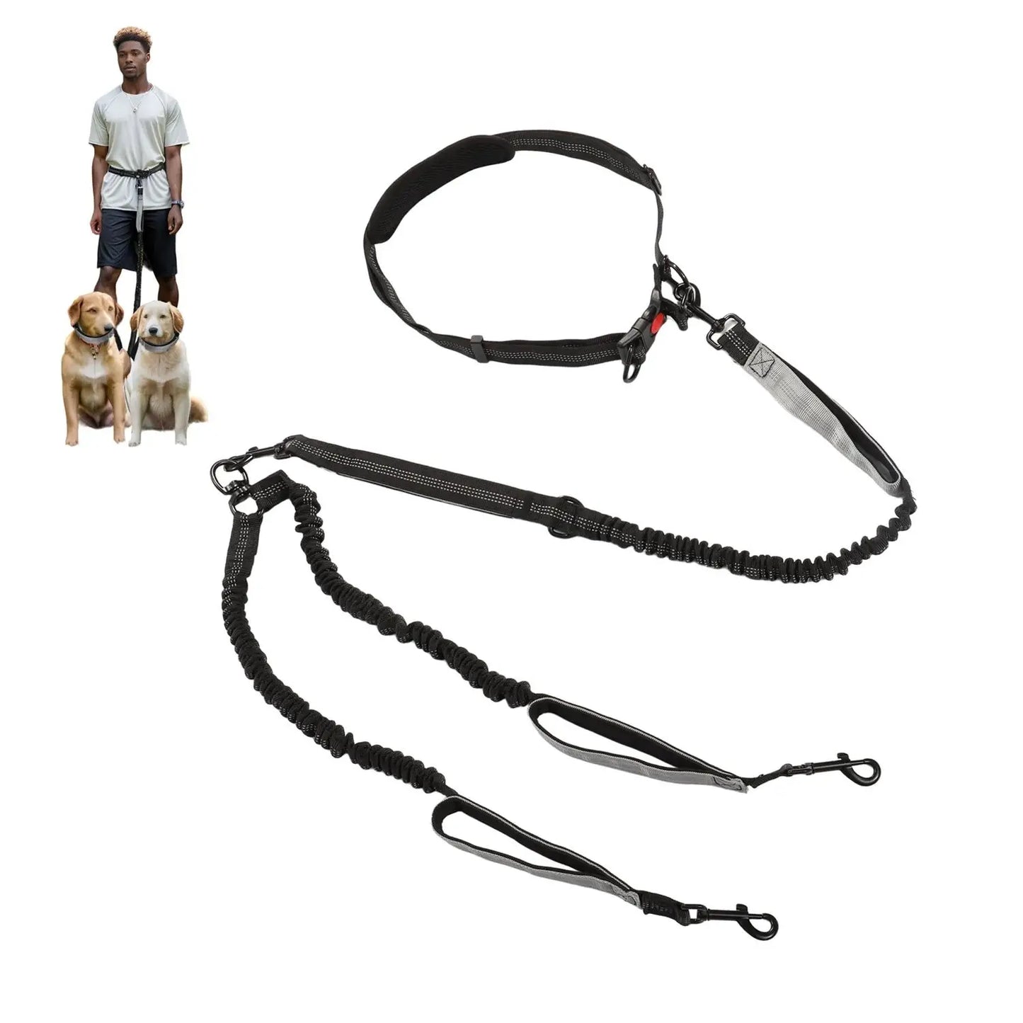 UXCELL Fashion Dog Leash for Two Large Dog Up to 330 Ib 6.6-7.6FT Long Hands Free Waist Leash for Dog Walking Dog Leads