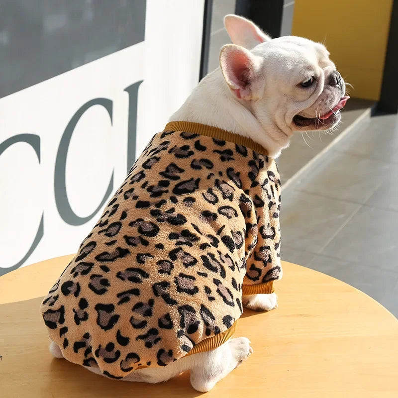 Pet Dog Clothes T-shirt Leopard Print Spring and Autumn Warm Big Dog Large Dog Two Feet Plus Down Golden Retriever Dog Clothes