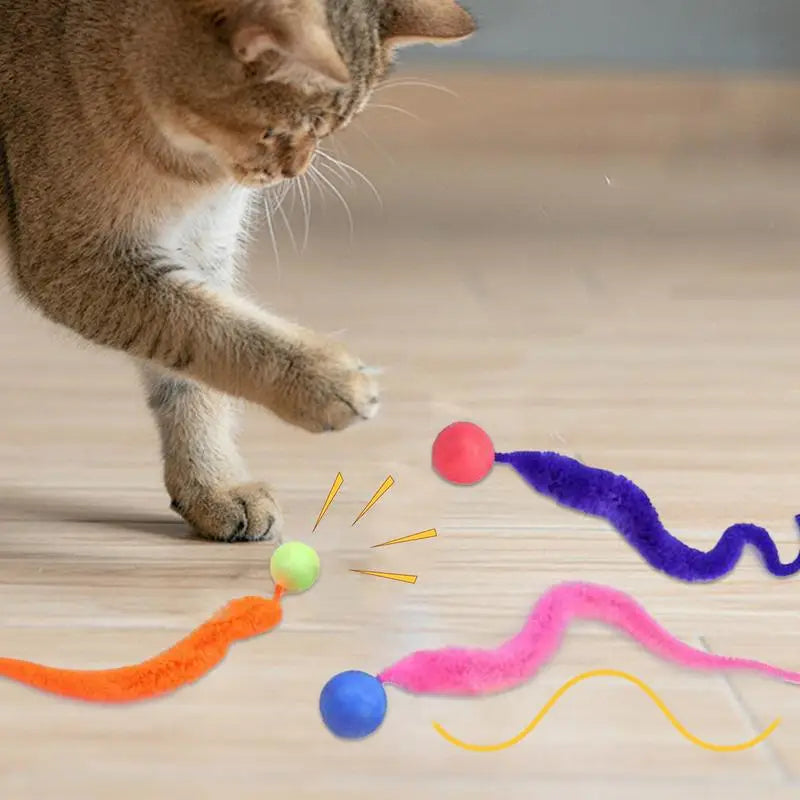 6pcs/set Cat Ball Toy Cat Tail Toy Cat Interactive Ball Creative Fuzzy Toys Bouncy Tails Cat Toy Cat Chaser Toy Kitten Playing