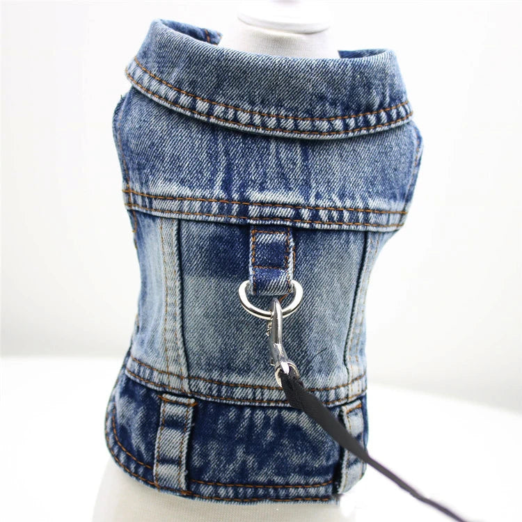 Spring Autumn Apparel Dog Jeans Jacket for Small Medium Dogs Cool Blue Pet Denim Hooded Coat Puppy Clothes Outfits