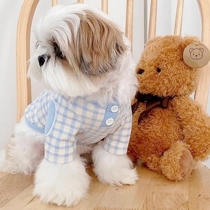 2024 Autumn Winter Thin Dog Vest Pet Dog T-Shirt Plaid Undershirts Puppy Costume Dog Hoodies Chihuahua Bichon Clothing Cat Vests