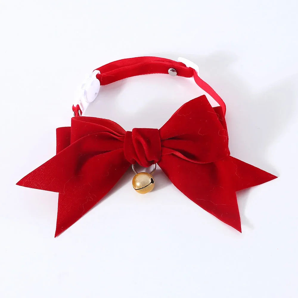 Soft Velvet Cat Collar Breakaway Puppy Kitten Collar Red Pink Bow Small Dog Collar Adjustable Safety Buckle Cat Bow Pet Supplies