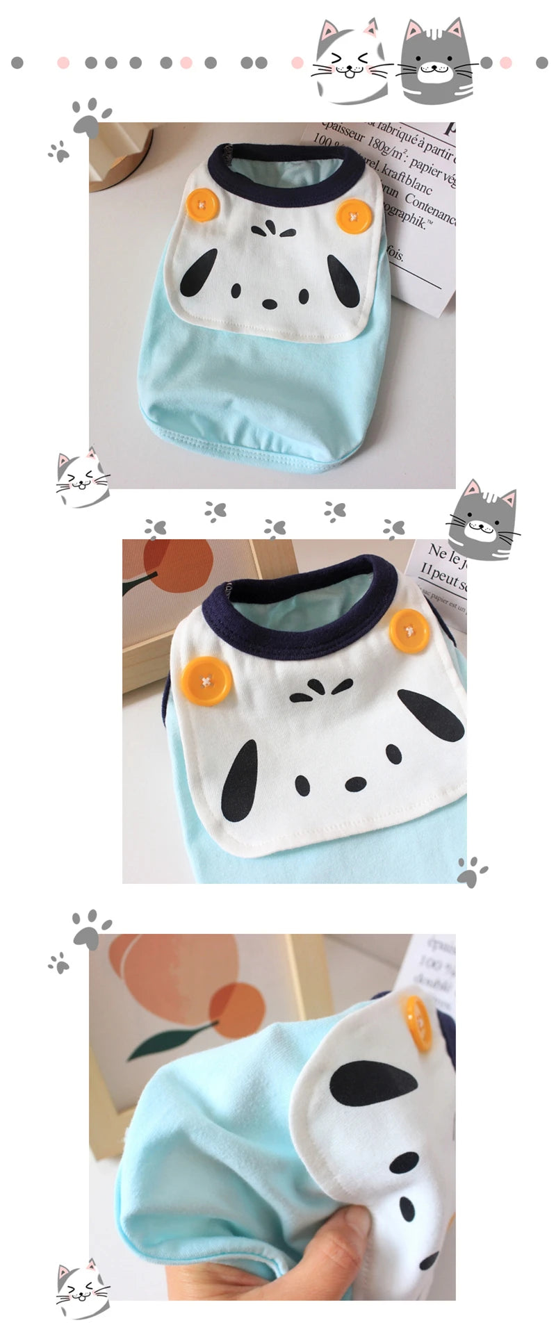 Cotton Solid Puppy Summer Clothes Button Decoration Cute Cartoon Vest for Chihuahua One Piece Unisex Daily Wear Pet Cat Clothing