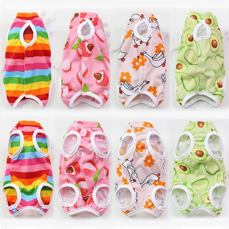 Cute Cartoon Print Overalls for Small Medium Dogs After Sterilization Dressing Surgery Pet Cat Outfit Soft Cotton Puppy T Shirts