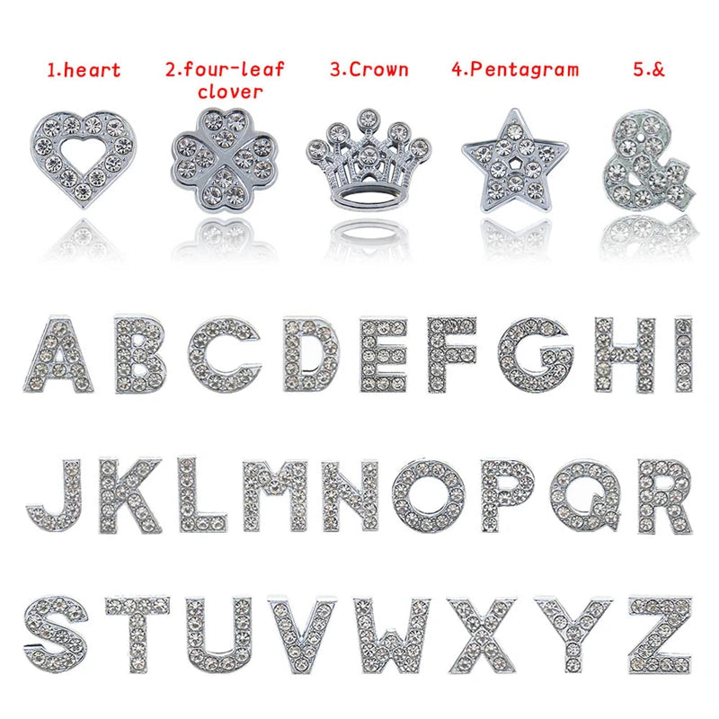 10mm Chrome Alloy Diamond Capital English Alphabet Jewelry Manual Diy Cat Claw Love Pet Collar Accessories
