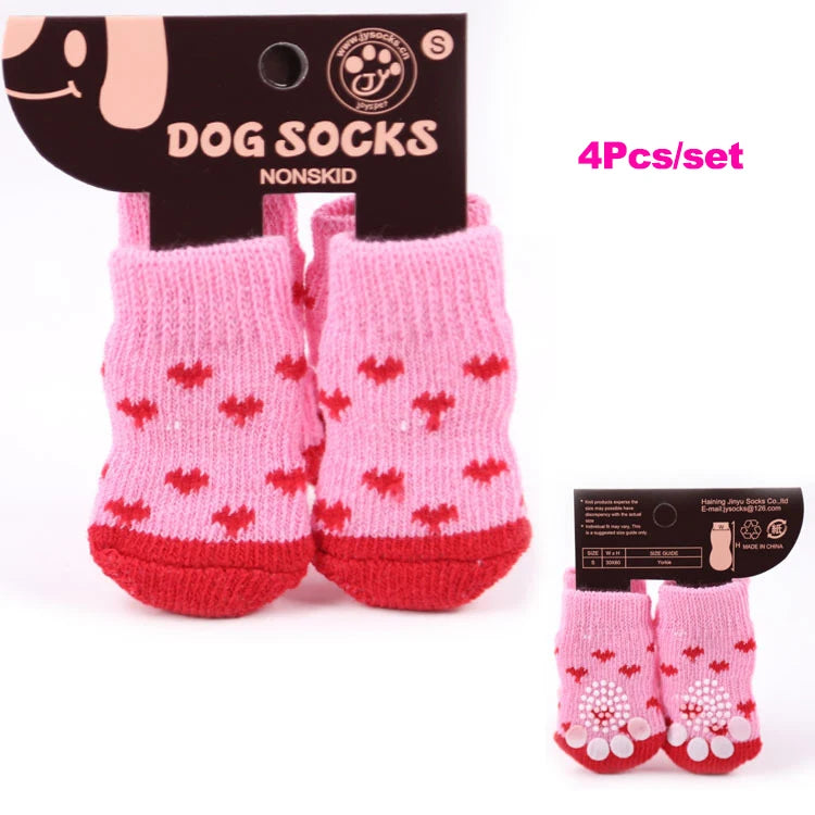 4pcs/Set Dog Shoes For Small Dogs Anti Slip Cat Socks For Cat Cute Dog Socks Pet Chihuahua Dog Clothes Christmas Dog Accessories