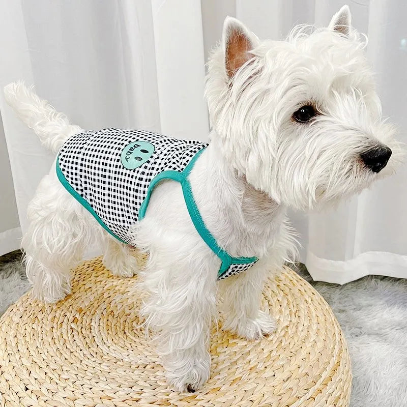 Summer Suspenders Dog Clothes Cute Smile Plaid Dog Vest Pet T-Shirt Chihuahua Pug Bichon 2024 Puppy Apparel Girls Dog Shirt