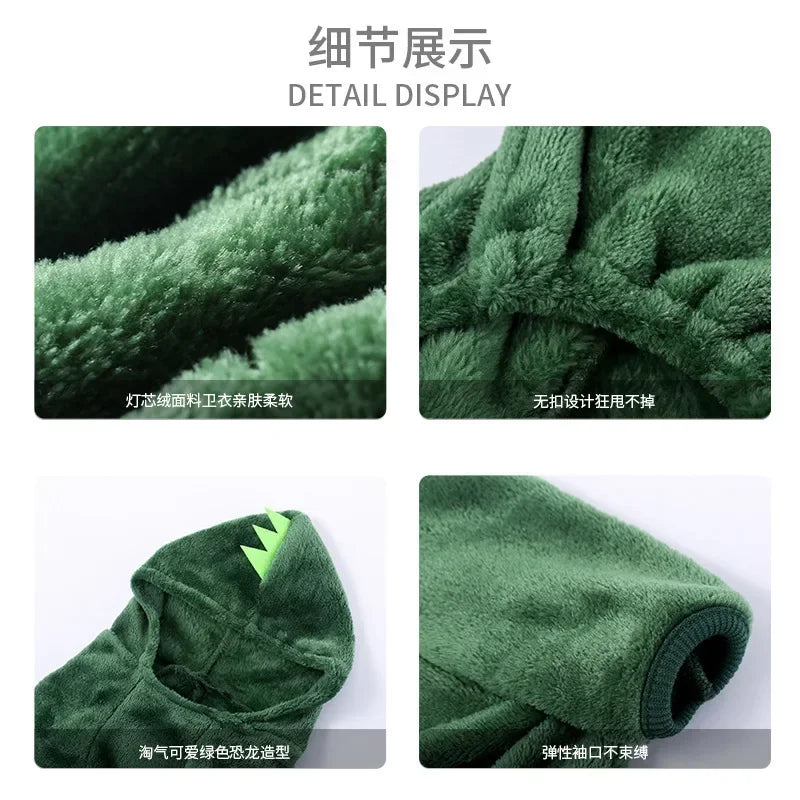 1PC Pet Clothing Dog Cat Autumn and Winter Thickened Warm Blue Dinosaur Hooded Coat For Small Medium Dogs