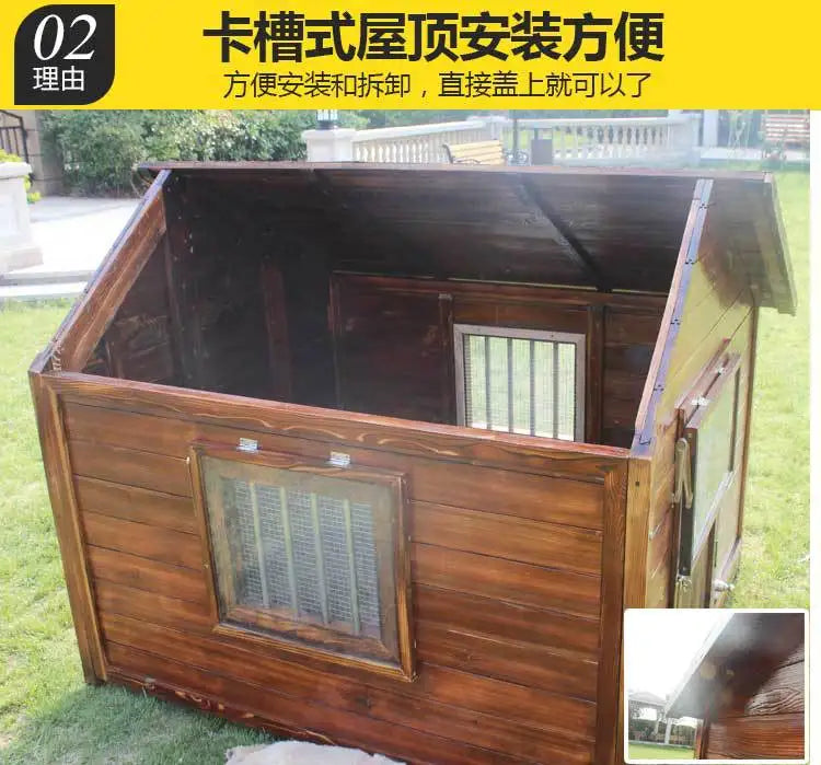Outdoor Dog House Solid Wood Waterproof Large Dog Golden Retriever Kennel Rainproof Kennel Pet Villa Summer Outdoor Dog House