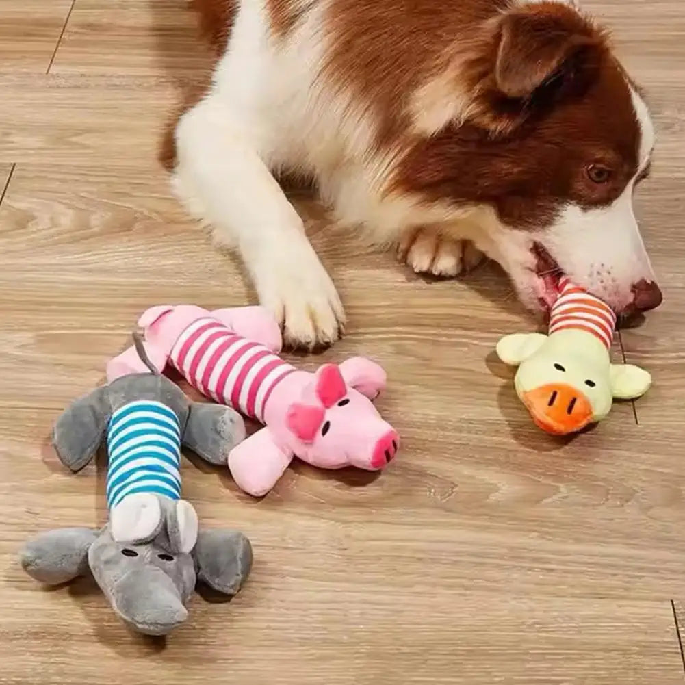 Pet Toys Cute Pet Chewing Teething Toys Cartoon Embroidery Bite-resistant Decompression Duck Pig Elephant Sounding Toys