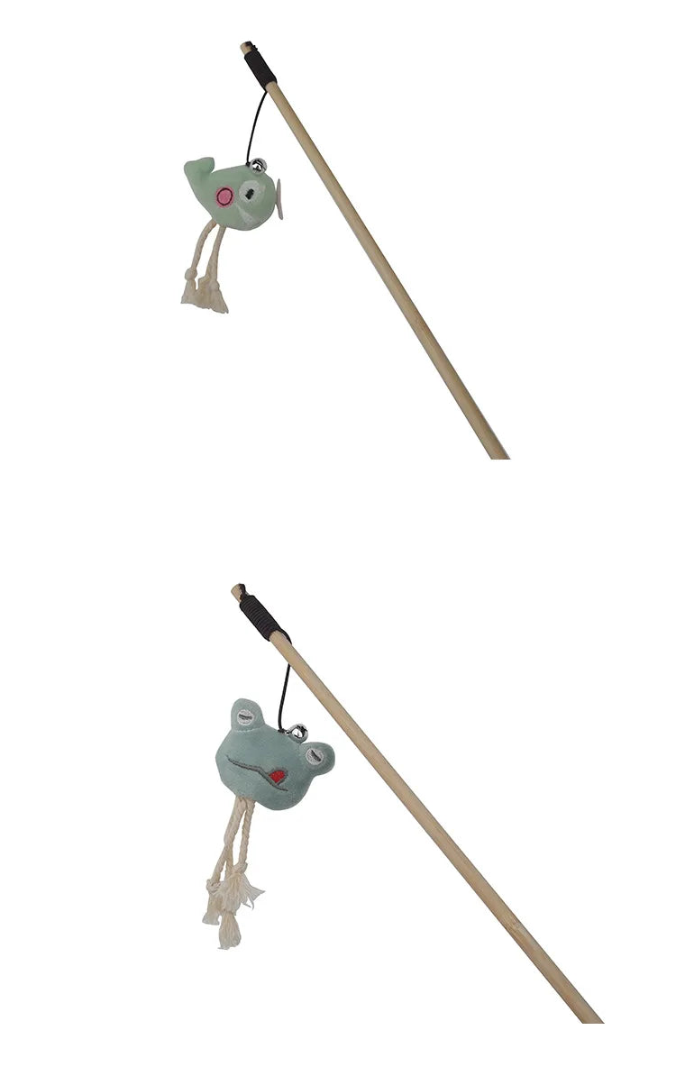 Cat Toy Cat Teaser Sticks Wooden Rod Funny Cat Stick Light Color Plush Doll Elastic Rope With Bell Cat Self-hi Toy
