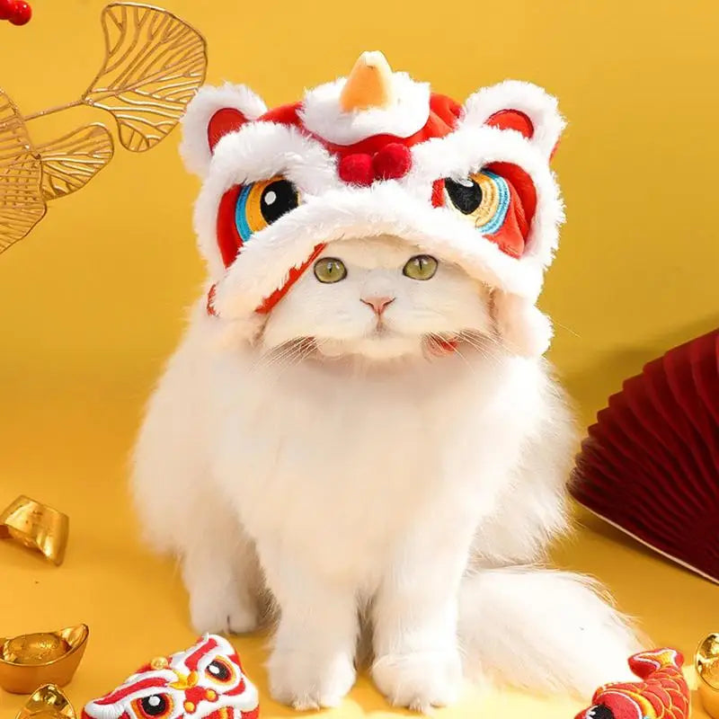 Small Dog Hat Cute Cat Costumes Dance Lion Pet Cat Soft Warm Lion Dance Clothes Small Pet Headwear Pet lion dance hat