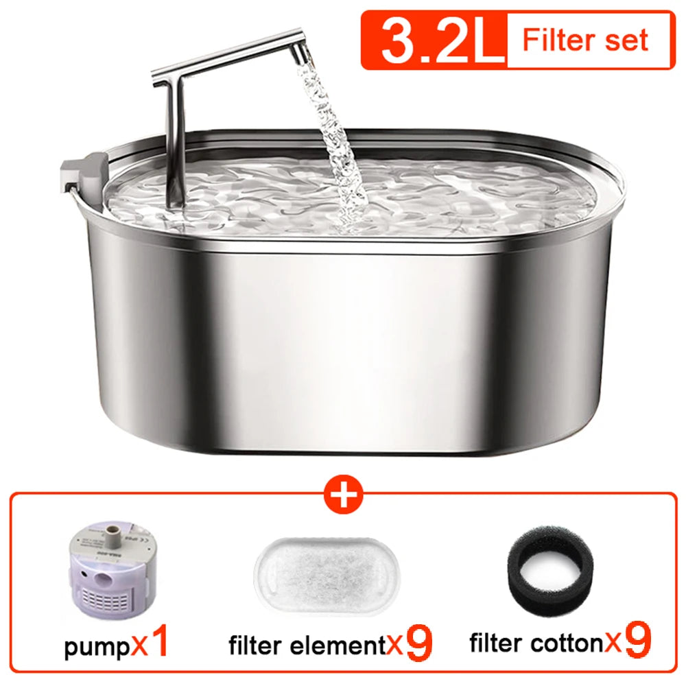 Stainless Steel Cat Water Fountain Automatic Pet Drinker Drinking Fountain For Cats Dogs Drinking Bowl with Replaceable Filter