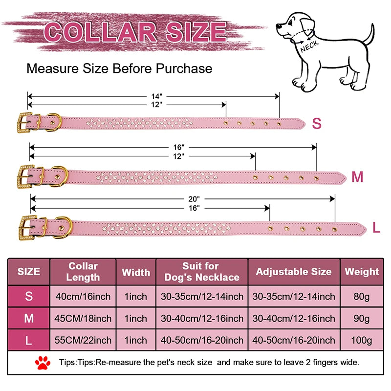 Rhinestone Pet Collars, Comfortable PU Leather Dog Collar, Zinc Alloy Buckle, Glitter, Small Dogs and Cats Product