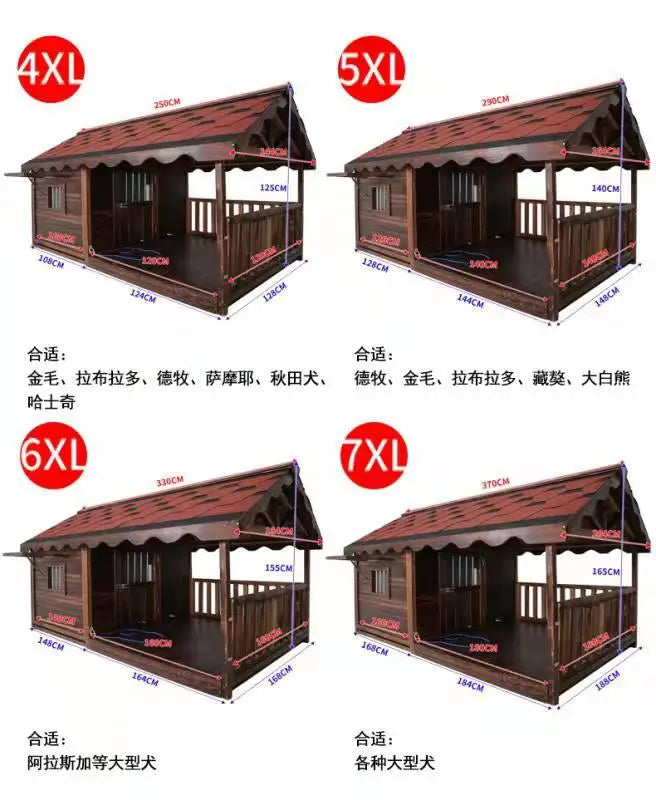Outdoor Dog House Solid Wood Waterproof Large Dog Golden Retriever Kennel Rainproof Kennel Pet Villa Summer Outdoor Dog House