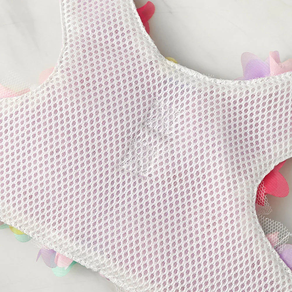 Pink Flower Puppy Harness Mesh Breathable Small Girl Dog Cat Vest Harness Cute Doggy Lace Dress Harness with Leash for Walking