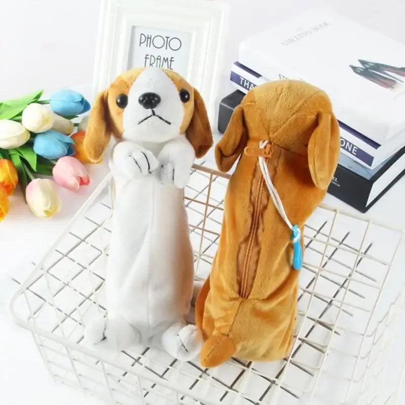 1PC Estuche de lápices de felpa suave para niños y niñas, bolsa de bolígrafos de simulación , lindo perro, papelería escolar