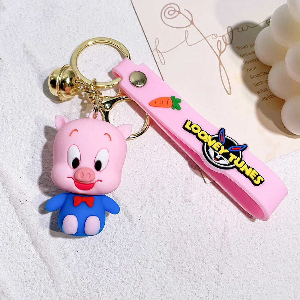 Cartoon Bugs Bunny Doll Keychain Cute Tweety Bird Daffy Duck Porky Pig Key Rings Pendant Accessories for Kids Birthday Gifts