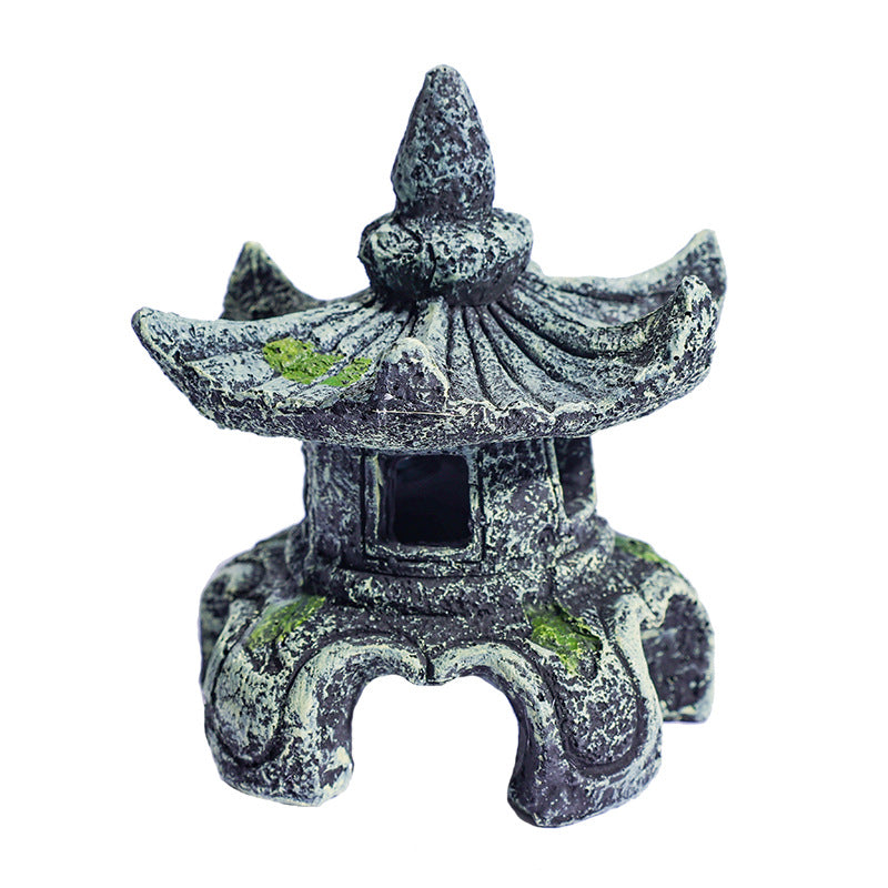 Resin Artificial Fish Tank Ancient Pavilion Decoration Aquarium Rock Cave Building Decoration Aquatic Landscaping Ornament Decor