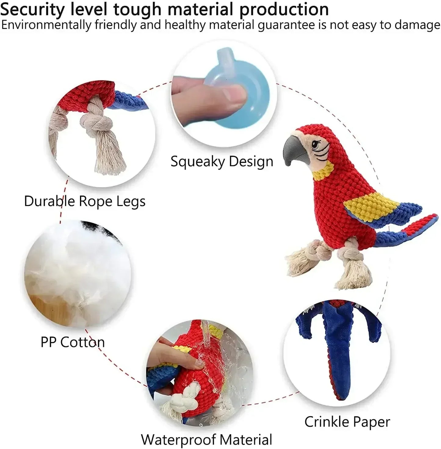 A Red Parrot-Shaped Plush Pet Funny Toy That Makes Sounds And Is Designed for Cute Dogs to Chew And Clean Their Teeth Dog Toy